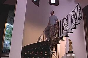 Blonde radio host seduces in leather stockings heels for intense pussy licking