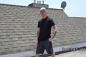 petite flexible babe gulps huge cock in daring standing 69