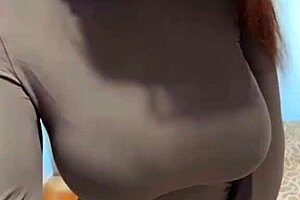 Milf caresses her milky natural tits to intense orgasm