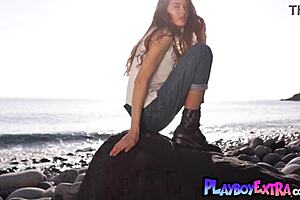 Skinny Russian Tita Vays Strips Naked on Beach Teasing Natural Tits Softly