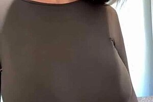 Milf caresses her milky natural tits to intense orgasm