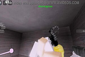 blonde milf with big ass tits chokes on roblox devil's monster cock begging for more