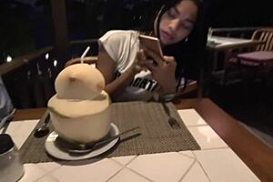 asian massage slut freezes with creampie dripping from her tight pussy