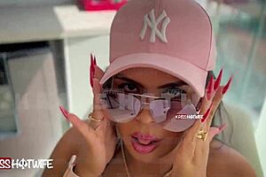 Exhibitionist slut flashes big pussy and ass in skimpy bikini on apartment balcony