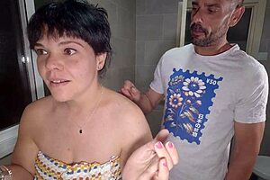 Chubby latina milf bathroom doggystyle creampie pussy fill