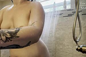 dakota marr sensually washes her wet brunette body in shower