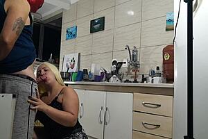 Fucking Hot Blonde Stepmom's Big Ass Gaping in Kitchen Bareback