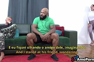 Brazilian milf wife takes big cock doggy in lingerie for cuckold husband