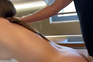 Kitchen solo toy play escalates to rough pussy creampie pounding