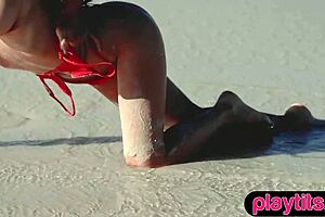 petite asian milf and ukrainian brunette bombshell undress at beach