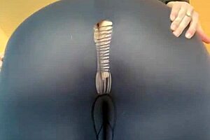 curvy pawg stretches until pants rip open