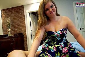 Petite Brunette Lauren Sucks Cock Ass Pounded