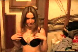 dagfs captures my cute blonde neighbor stripping her slim waist body to tease and finger her shaved pussy