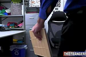 store guard raw anal inspects sarah lace's ebony ass