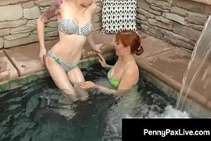 Lusty penny pax pussy licked wildly by anna deville in jacuzzi