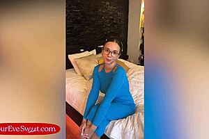 Eve Sweet Glasses Petite Plays Wet Pussy Dildo Solo POV Closeup