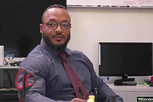 kneel down suck this big titted shemale boss uncut cock now