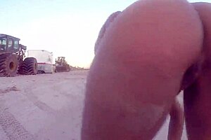 Ebony Big Ass Stripping Naked on Public Beach