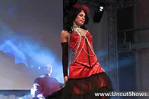 Slutty Brunette in Red Lingerie Strips Outdoor Publicly