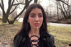 i walk through the park dripping cum on my face after that hot load 😏💦👠