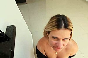 my best friend's horny wife sneaks a deep suck when he's not watching her wet curves