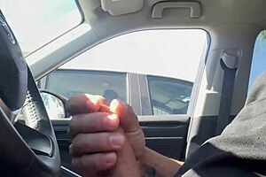 Amateur exhibitionists flash risky in public car!