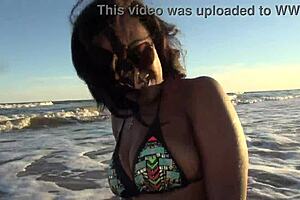 Ebony Big Ass Stripping Naked on Public Beach