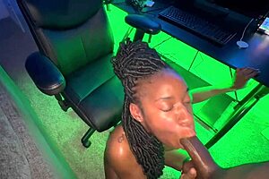 ebony beauty bends over for big black cock doggystyle creampie in pov as her wet pussy gets filled after green light special