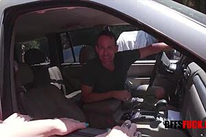 Old man bangs teen carwash cuties outdoors