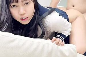 cute petite asian tiktoker licks pussy like a horny student