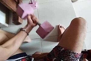 i spied on my curvy roommate in the bathroom and she forced her huge ass on me