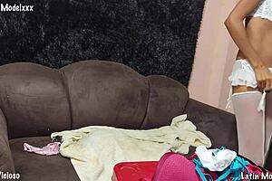 Skinny Shaved Latina Poses In Lingerie For Anal Asshole Fuck