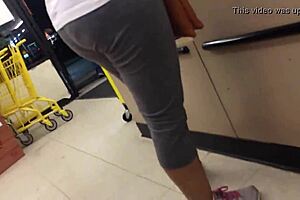Two moms browse shops in candid hidden footage