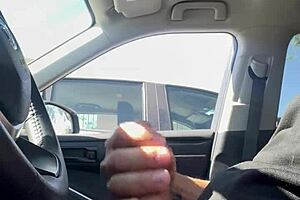 Amateur exhibitionists flash risky in public car!