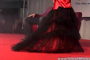 Slutty Brunette in Red Lingerie Strips Outdoor Publicly