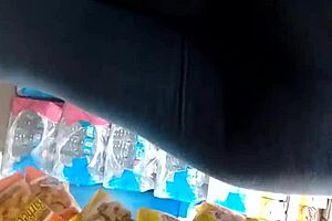 Candid retro leggings ass captured in hidden blue film