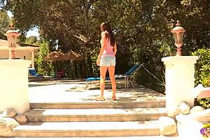 she CALLS her lesbian friend on arrival then they KISS passionately outdoors tight