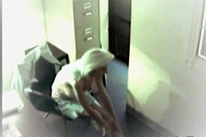 Busty office babe 😍 toys her wet pussy on hidden cam at work