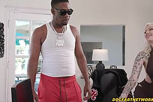 Tatted Blonde Worships Rapper's Monster Black Cock Fully