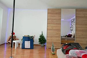 blonde's christmas pole dancing ass worship teases seductively!