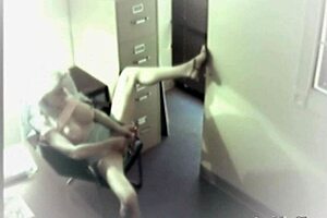 Busty office babe 😍 toys her wet pussy on hidden cam at work