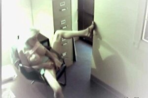 Busty office babe 😍 toys her wet pussy on hidden cam at work