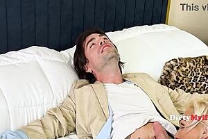 chesty blonde cougar in corset rides hard solving her bimbo conundrum