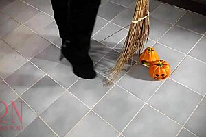 Halloween Witch Playboy Bunny Regina Noir Strips Backstage In Sexy Black Suit