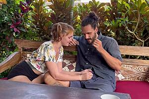 park girl kneels teasingly for my throbbing suck session