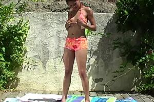 Sunshine endures double penetration and double facial cumshots.