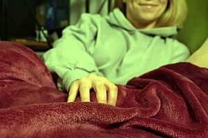 we're just watching tv but now handjob leads to ruined orgasm on big tits