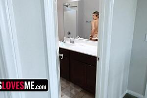 SPYING ON SKINNY ASHLEY ALEXANDER SHOWERING LEADS TO DEEPTHROAT HANDJOB RIDE.