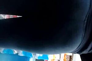 Candid retro leggings ass captured in hidden blue film