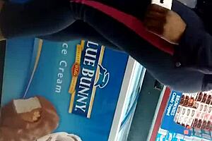 Candid retro leggings ass captured in hidden blue film